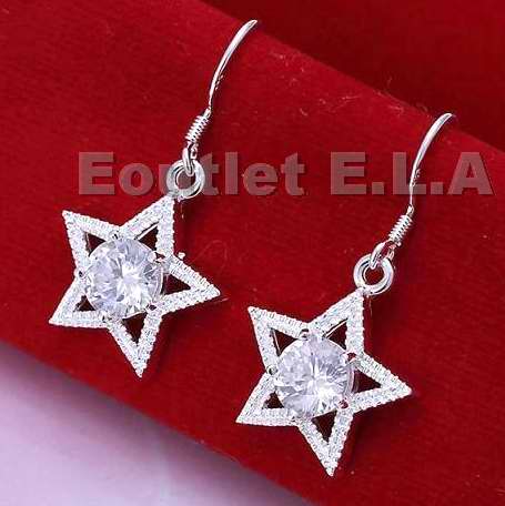 32mm CZ STAR SILVER DANGLE EARRINGS